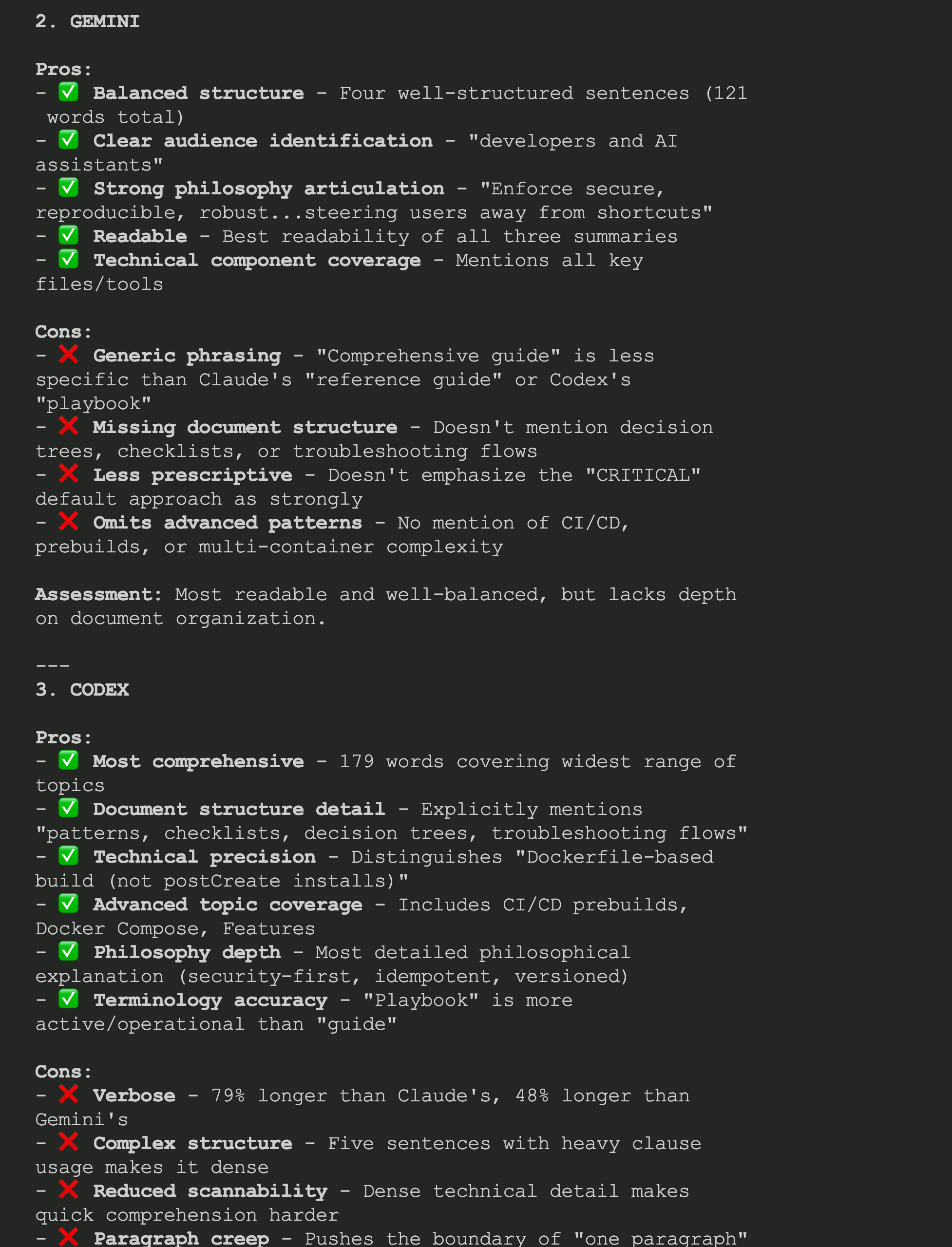 Claude Code analyzing and comparing the responses from Codex and Gemini